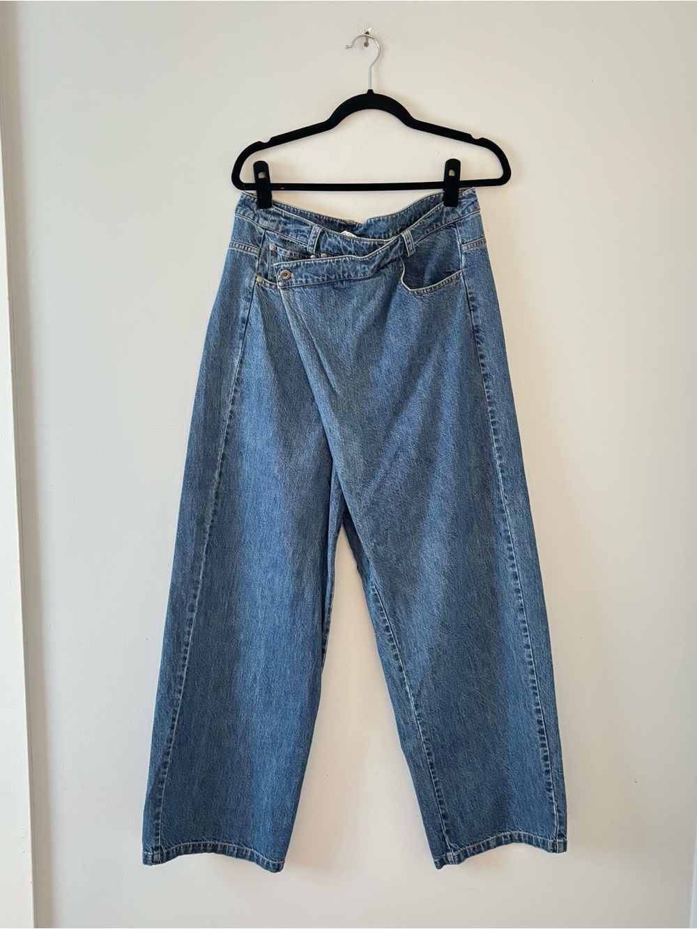 Sea New York Asymmetric Crossover Jean Rigid Denim Wide Leg Baggy Medium Wash